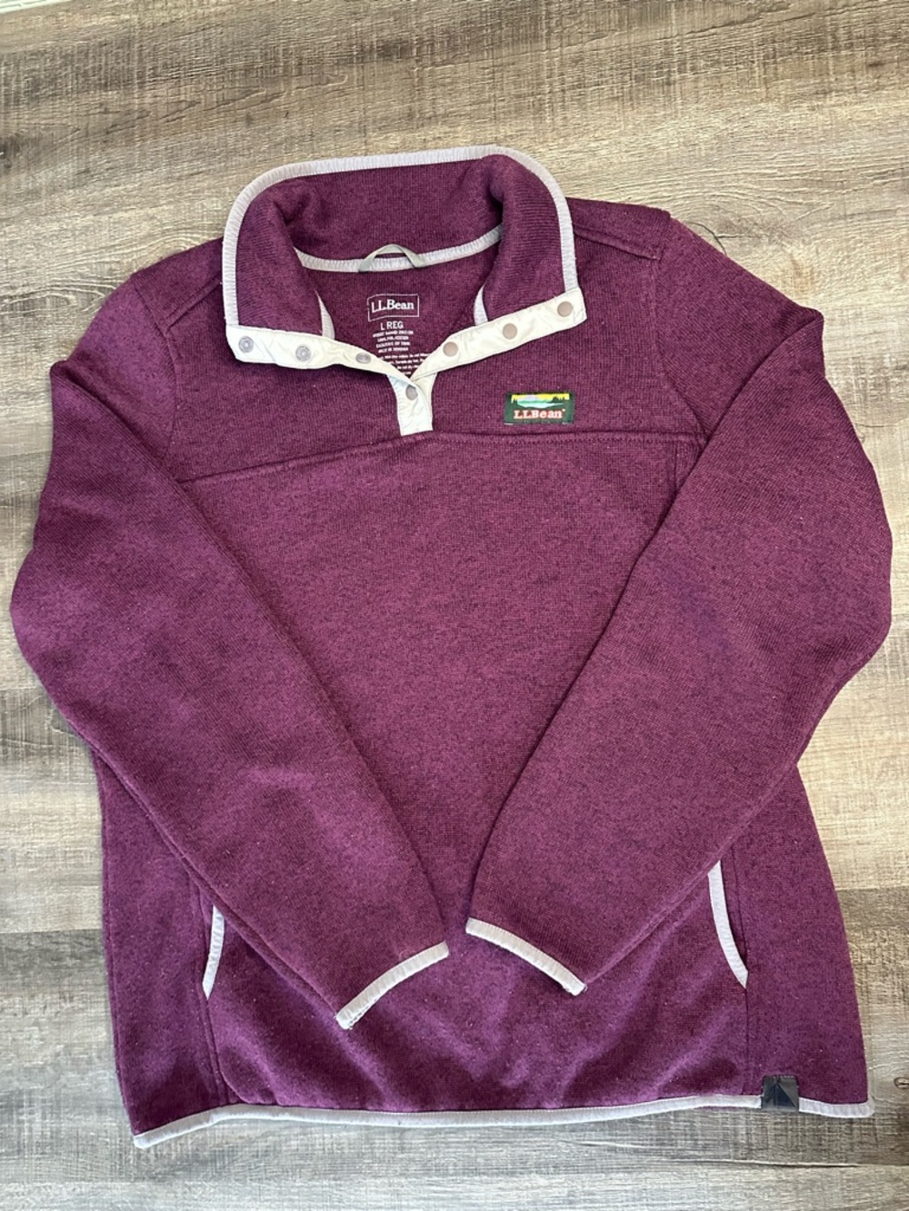 L.L. Bean Cabincore Plum Knit Snap-Pullover with Cream Trim Cozy Women’s Large